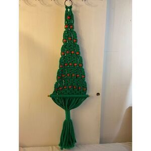 Vintage Christmas macramé green red wood